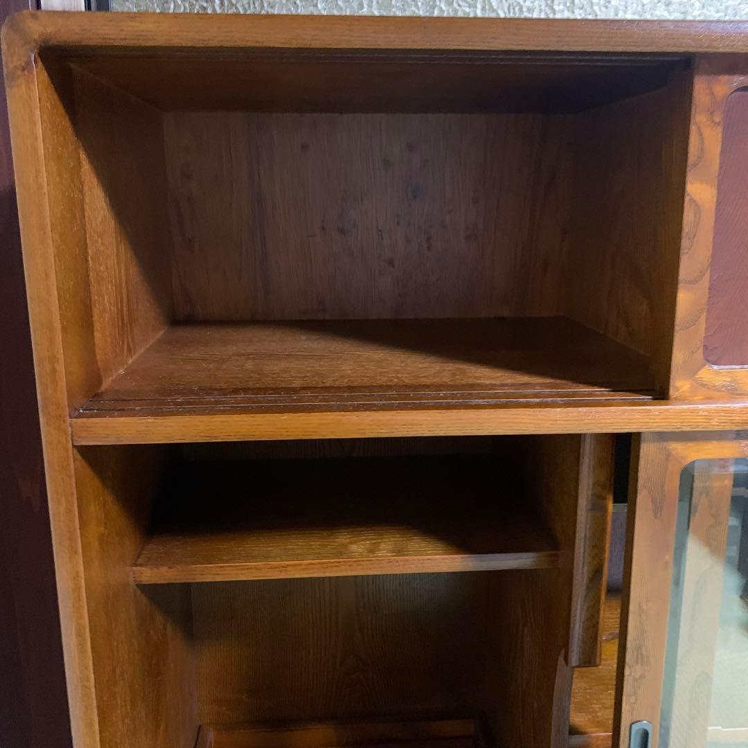 茶箪笥 和風収納棚 ガラス扉付き アンティーク風 高さ約120㎝