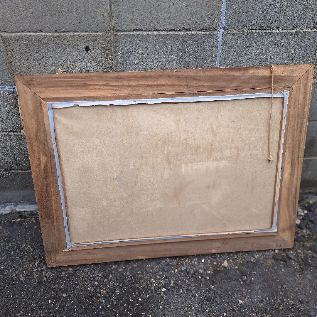 絵画　油絵　120cm×80cm　ヴィンテージ　レトロ　額　山、川のほとり