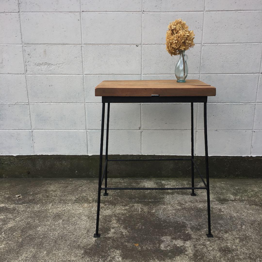 古家具アンティーク □ 木製 古材天板 × アイアン鉄脚 作業台 テーブル