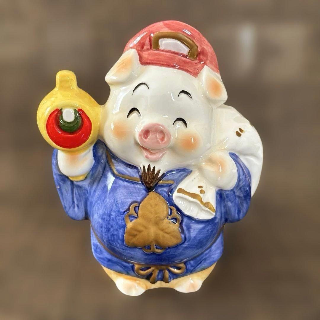 陶器製】加藤工芸 豚の貯金箱3体セット 七福神（恵比寿・大黒天