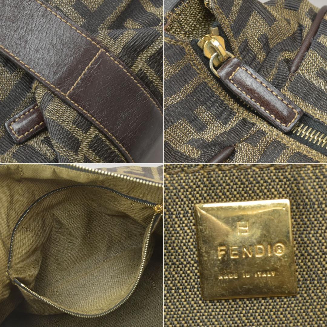 美品◇フェンディ ズッカ柄 バニティバッグ ハンドバッグ 鍵付き ジャガード 茶