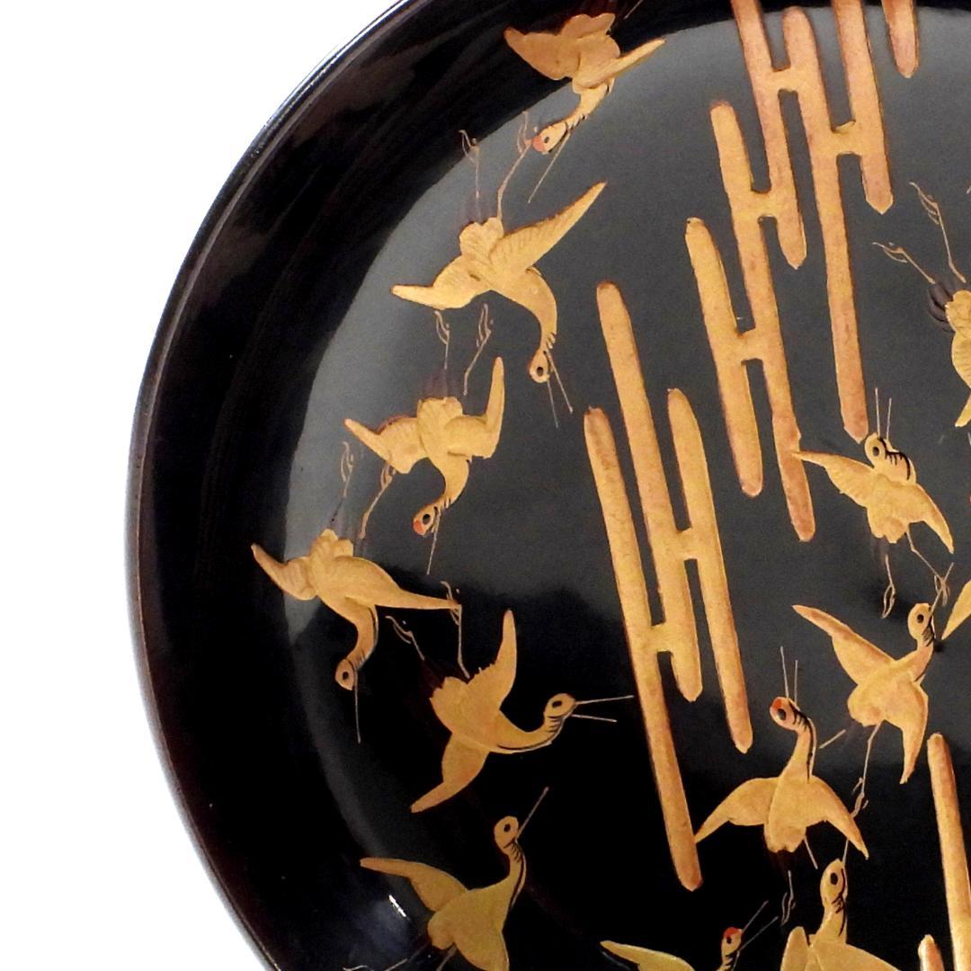 【ゆりかご】金蒔絵 千羽鶴 黒塗煮物椀 10客 木製漆器 天然木