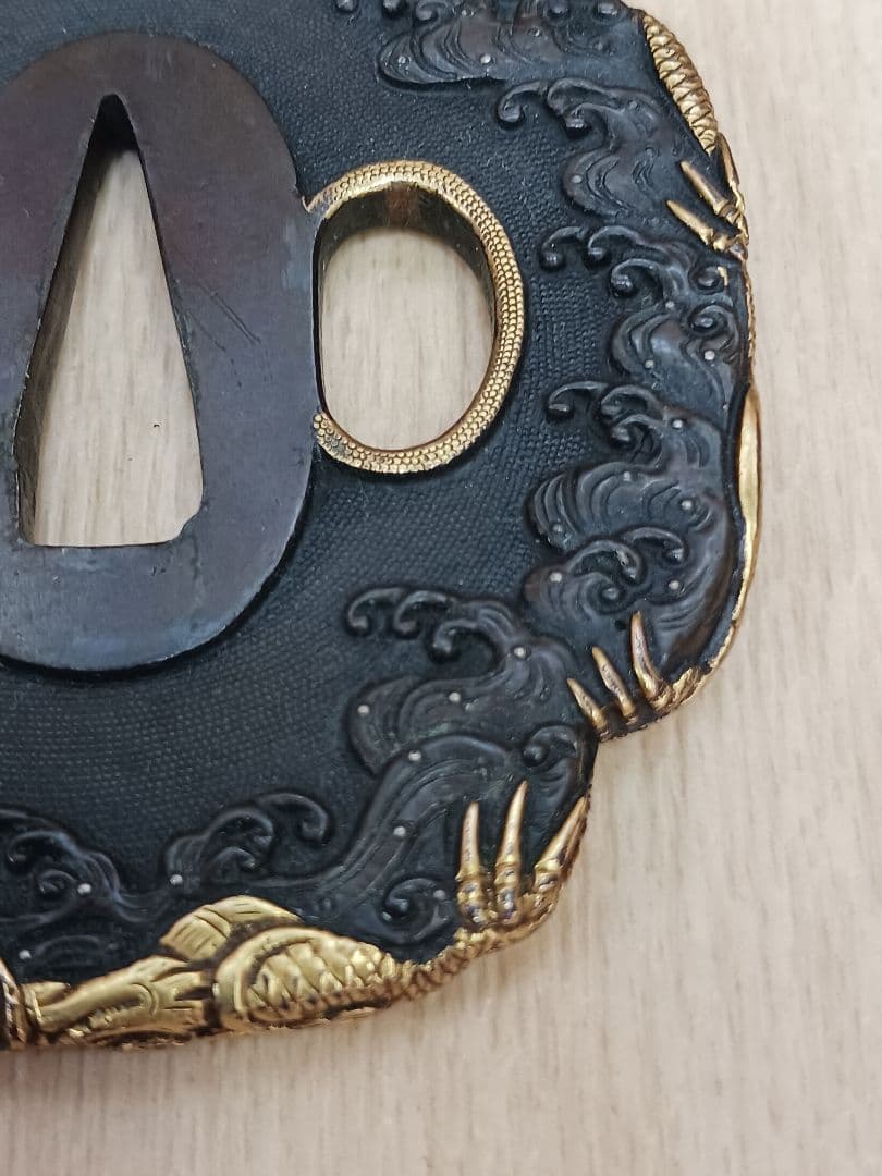 時代物　後藤仙乗作　鍔　鐔　波龍図　刀装具