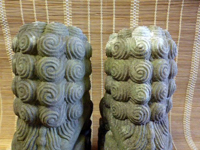 時代 アンティーク 狛犬 一対 石彫 彫刻 縁起物 魔除け 骨董