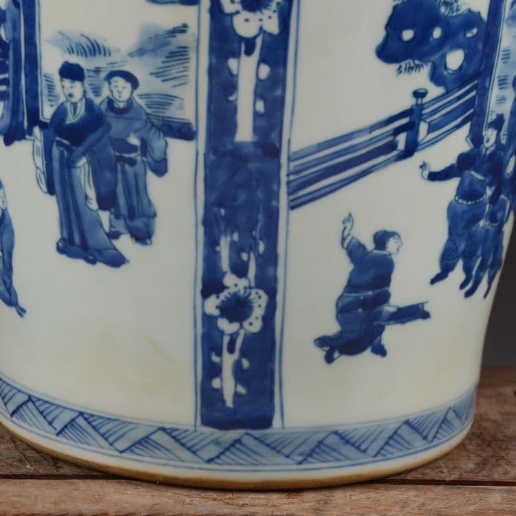 大清康熙青花窓人物紋花瓶 景徳鎮 陶磁器 装飾品 現代工芸
