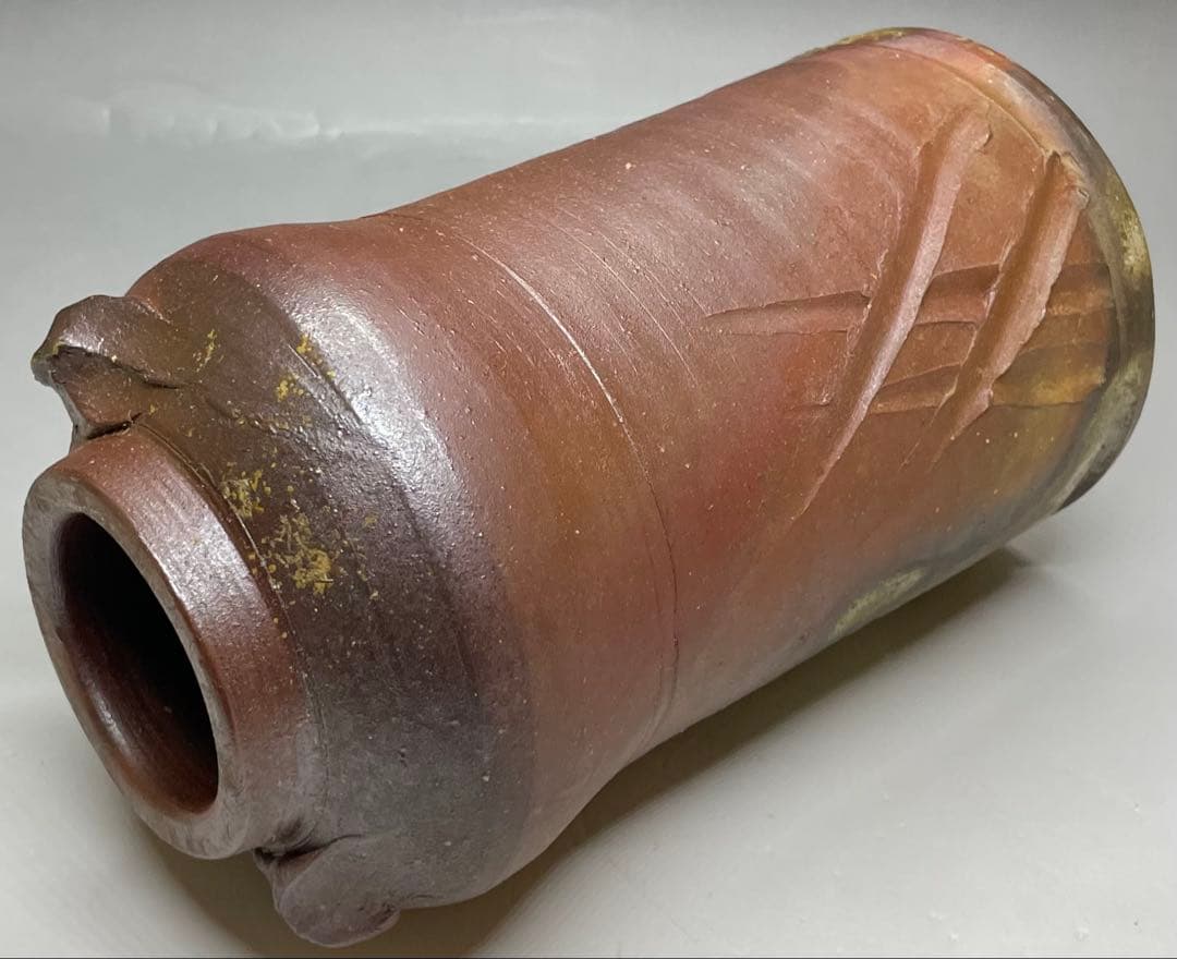 人間国宝 藤原雄 備前花入 耳付花入 備前焼 共箱 共布 栞