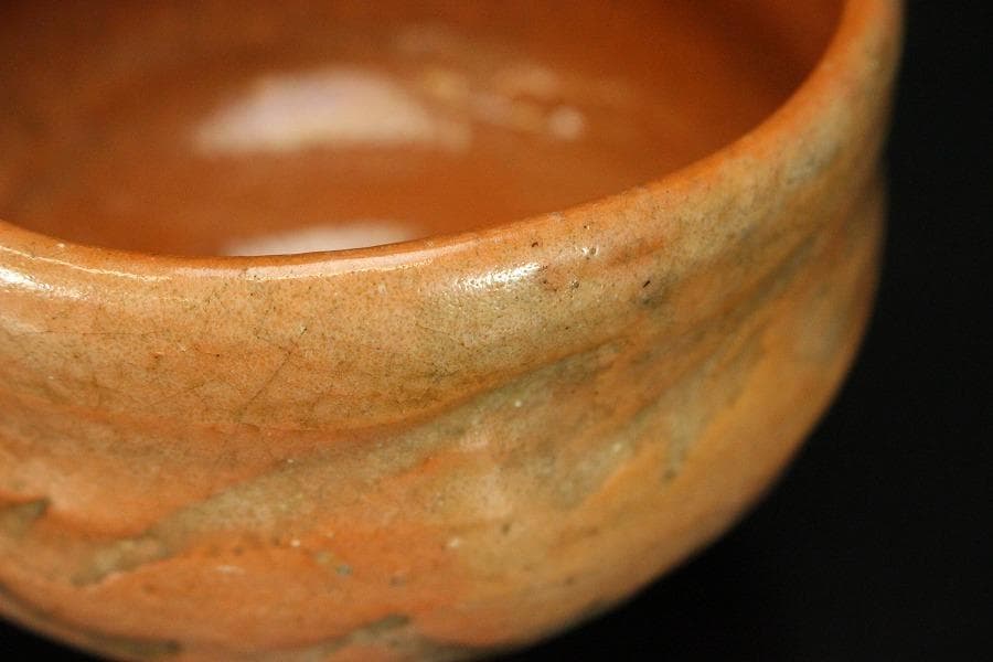 茶道具 小川長楽作 赤楽茶碗 在印 保証(LC721)