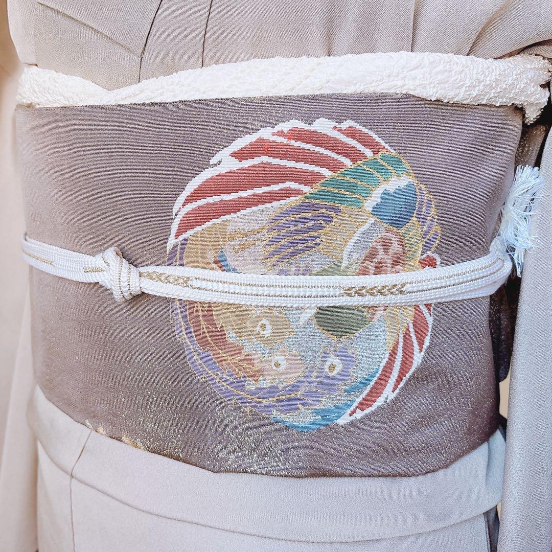 正絹 付け下げ フルセット 裄65 卒業式 入学式 お宮参 袋帯 S グレー