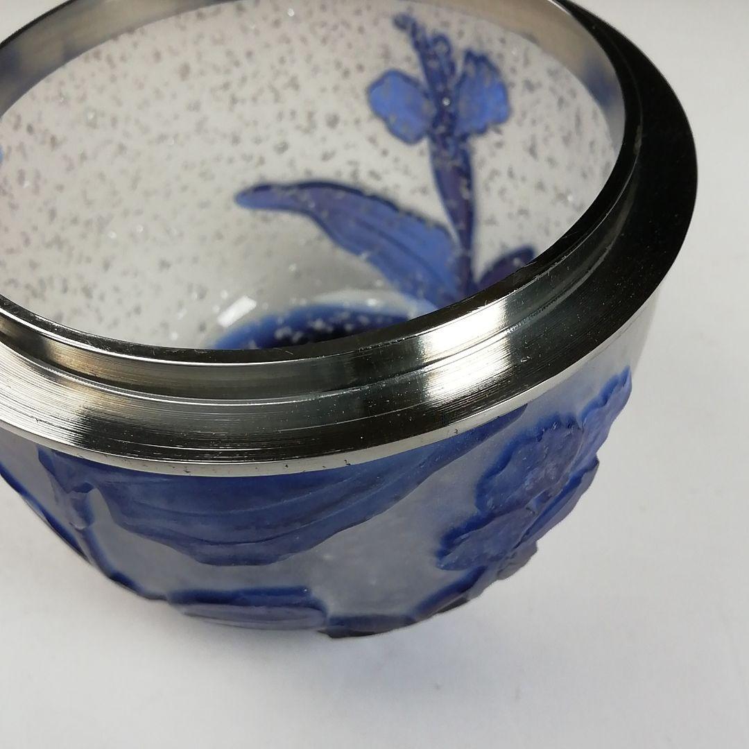 W43 棗 『砂彫硝子 つゆ草』『茶器』『松本正雄 作』 共箱 茶道具