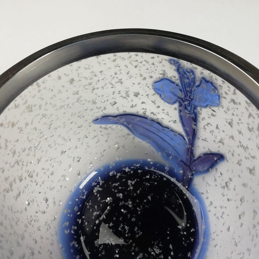 W43 棗 『砂彫硝子 つゆ草』『茶器』『松本正雄 作』 共箱 茶道具