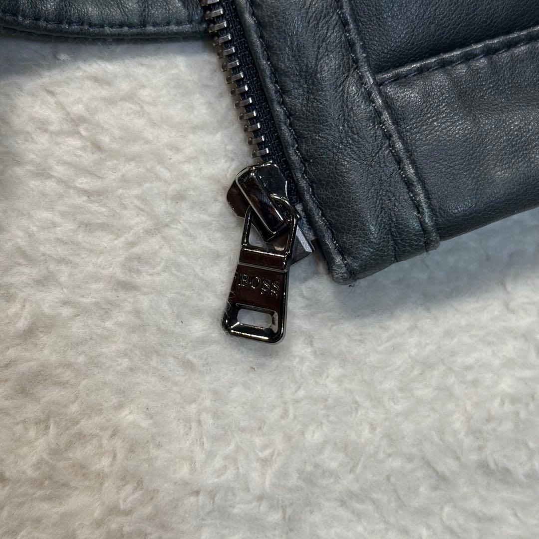 希少カラー ネイビー系 ヒューゴボス シングルライダースジャケット 羊