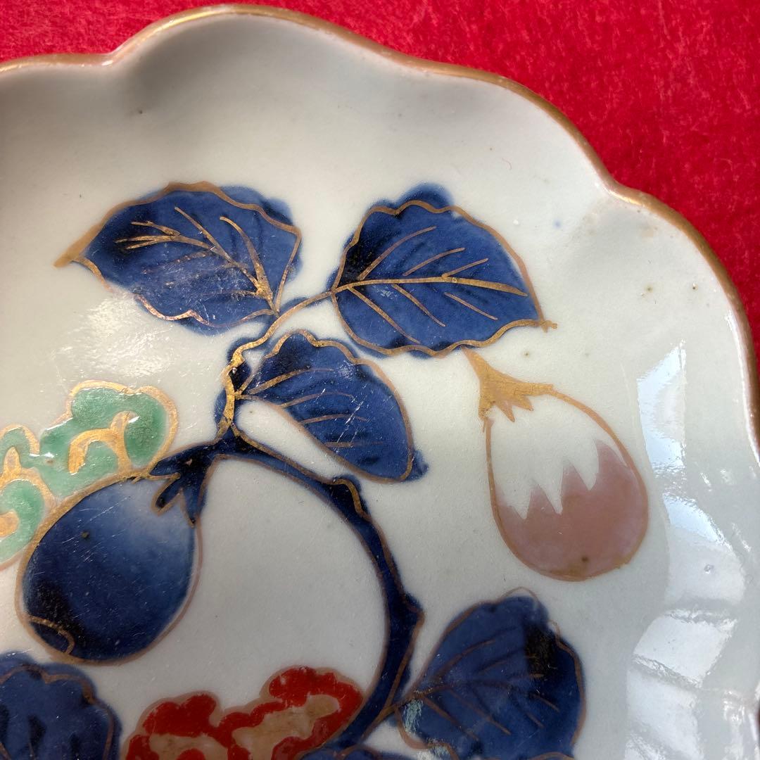 古伊万里 色絵 茄子文 小皿 5枚組 e1493 古伊万里 色絵 小皿 5枚