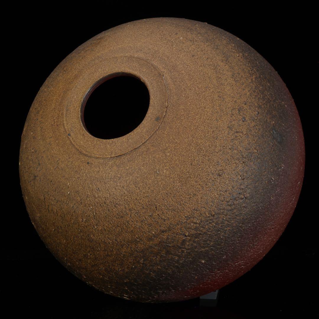 松井興之 備前焼 特大飾壺 在銘 栞 共箱付 花瓶 花器 花