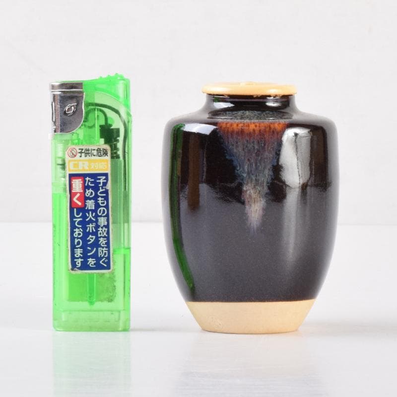 茶道具 高取焼 清水茂生造 文琳茶入 仕覆付 共箱 V 7006