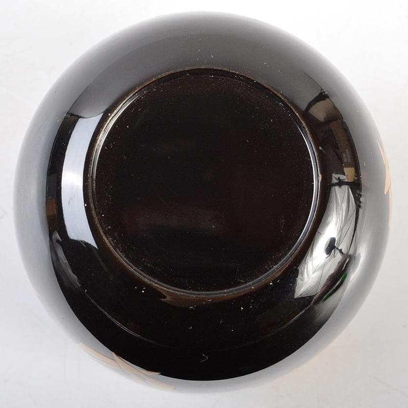 茶道具　輪島塗　岡本陽斎作　鱗鶴蒔絵　黒中棗　共箱　V　R5809