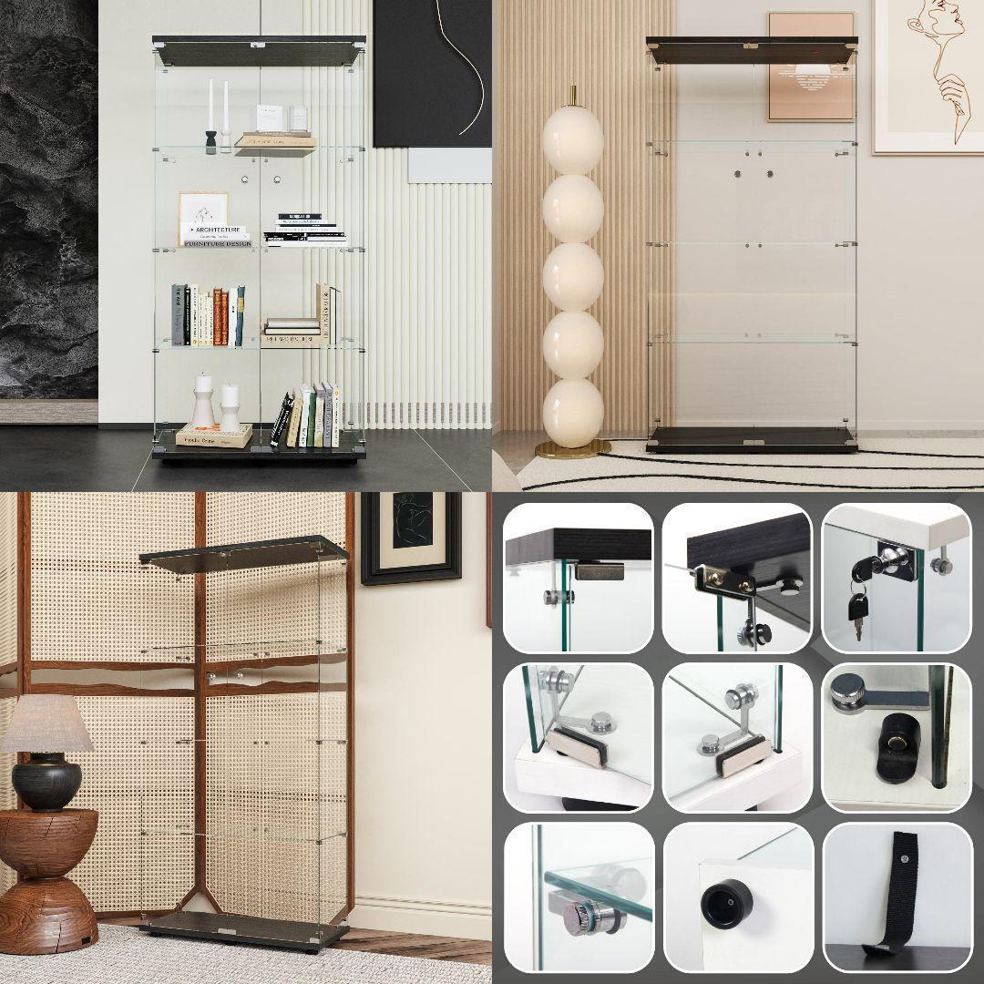 ガラスケース 4段両扉 コレクション フィギュア 棚 ショーケース 黒 2002