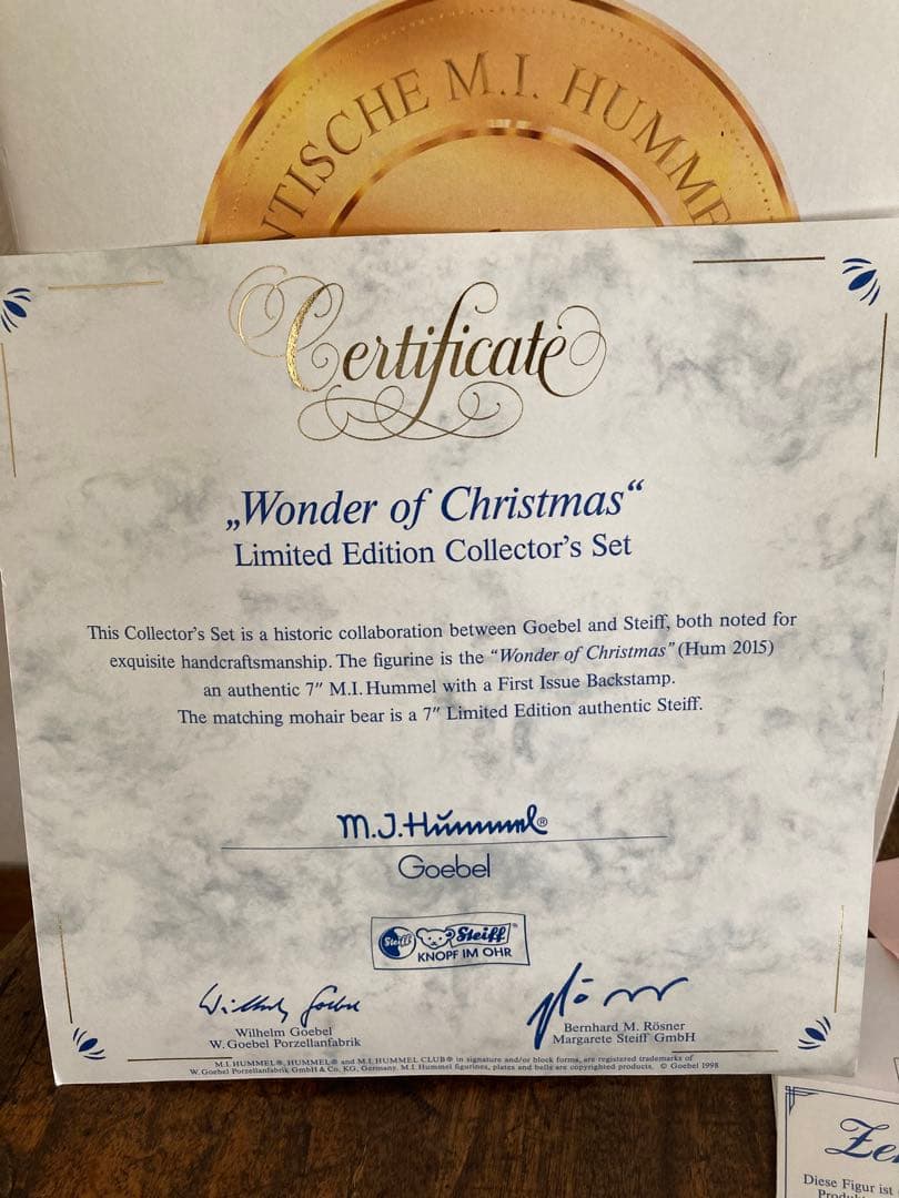 シュタイフ×ゲーベル社 フンメル人形 ワンダーオブクリスマス ☆希少