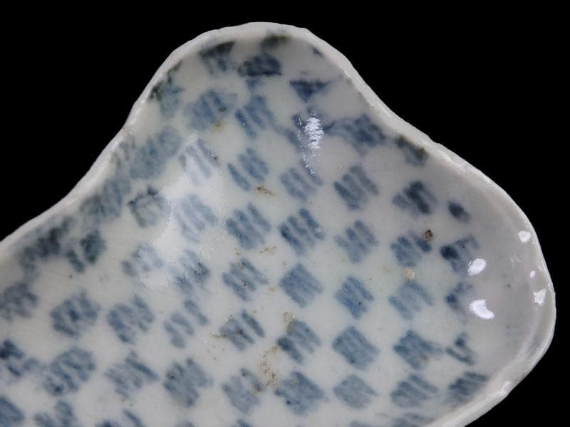 古伊万里 型刷印判 幾何学 市松紋様の図 変形皿 江戸期 AS-fbro - www