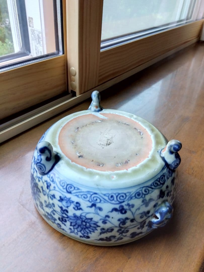 2420 古美術青磁三足菓子鉢時代物