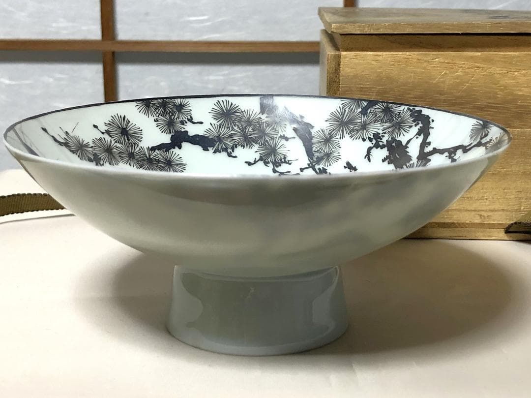 本銀色絵大盃 】 薄胎磁 高砂画 天保15年 瀬戸焼骨董