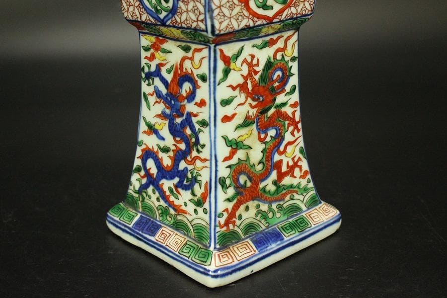 茶道具 唐物 赤絵 龍紋 尊瓶 高31.7cm 中国美術(A925) 美術品