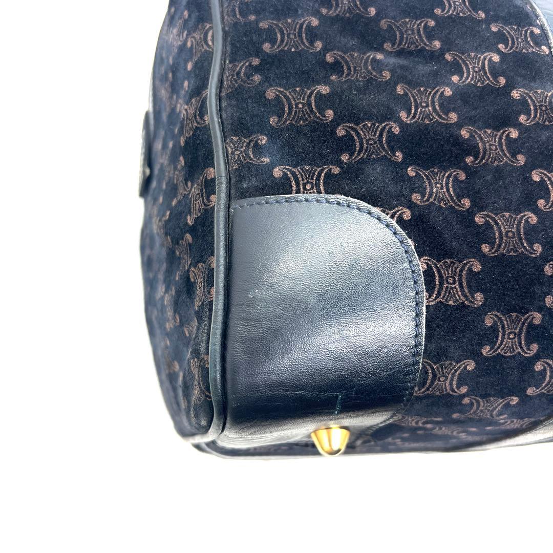 【美品】セリーヌ ボストンバッグ マカダム柄 ロゴプレート 金馬車