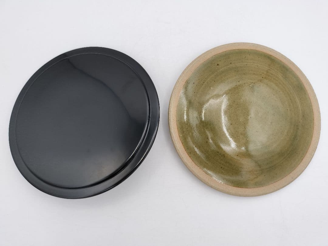 b164 【未使用】水指 捻梅 即中斎好 萬古 福森比路志 塗蓋付 木箱