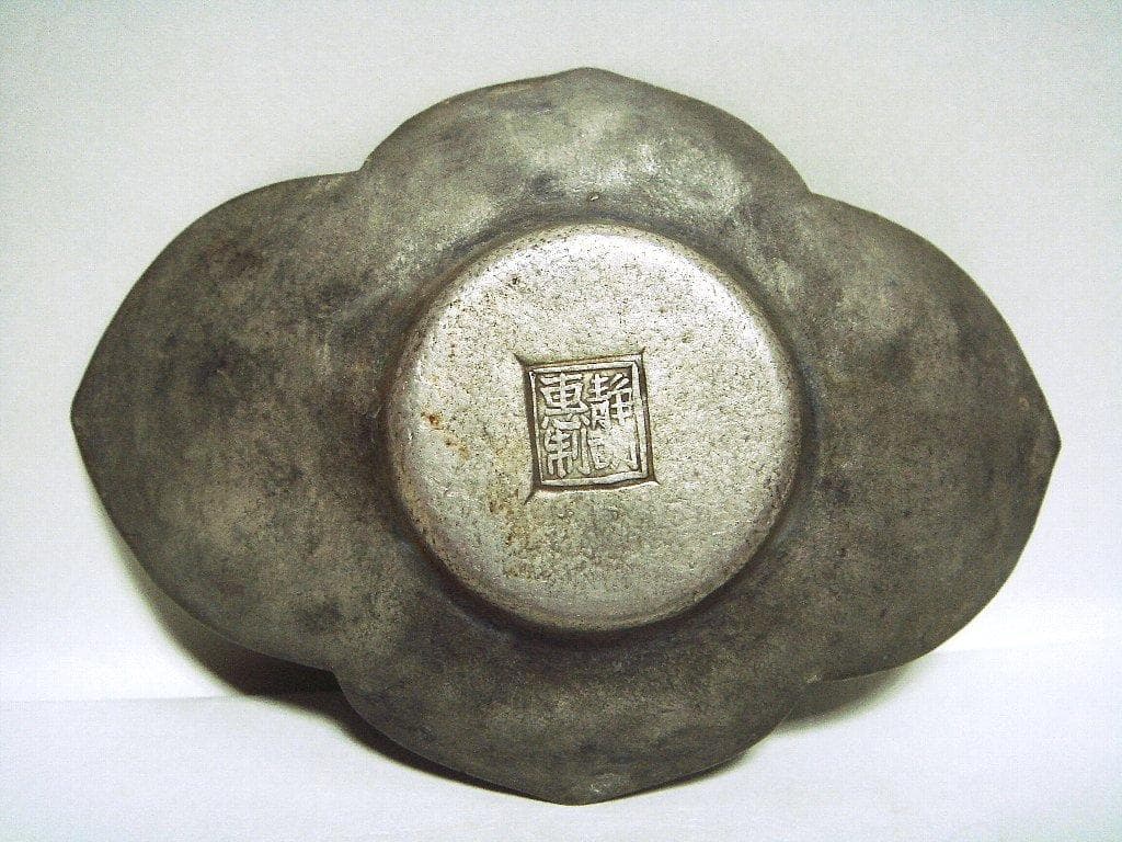 624『中国美術 古錫 十字紋 茶托 5枚』/骨董品 古美術 古玩 アンティーク