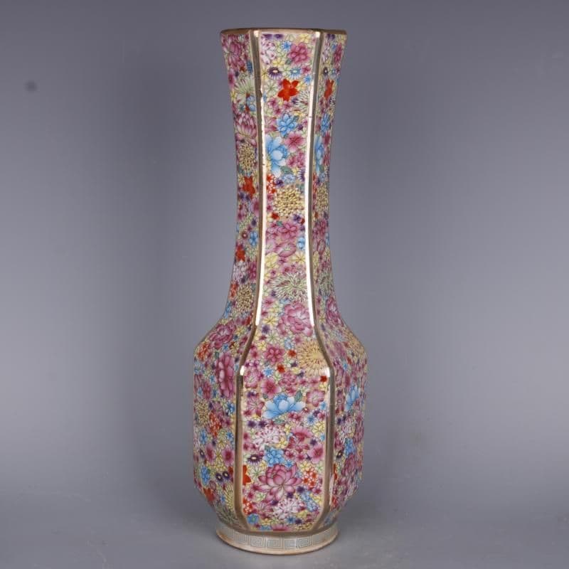 清乾隆琺瑯彩万模様六方挿花器 景徳鎮 陶磁器 装飾品 現代工芸品美術品 置物 清乾隆琺瑯彩万模様六方挿花器 景徳鎮 陶磁器 装飾品 現代