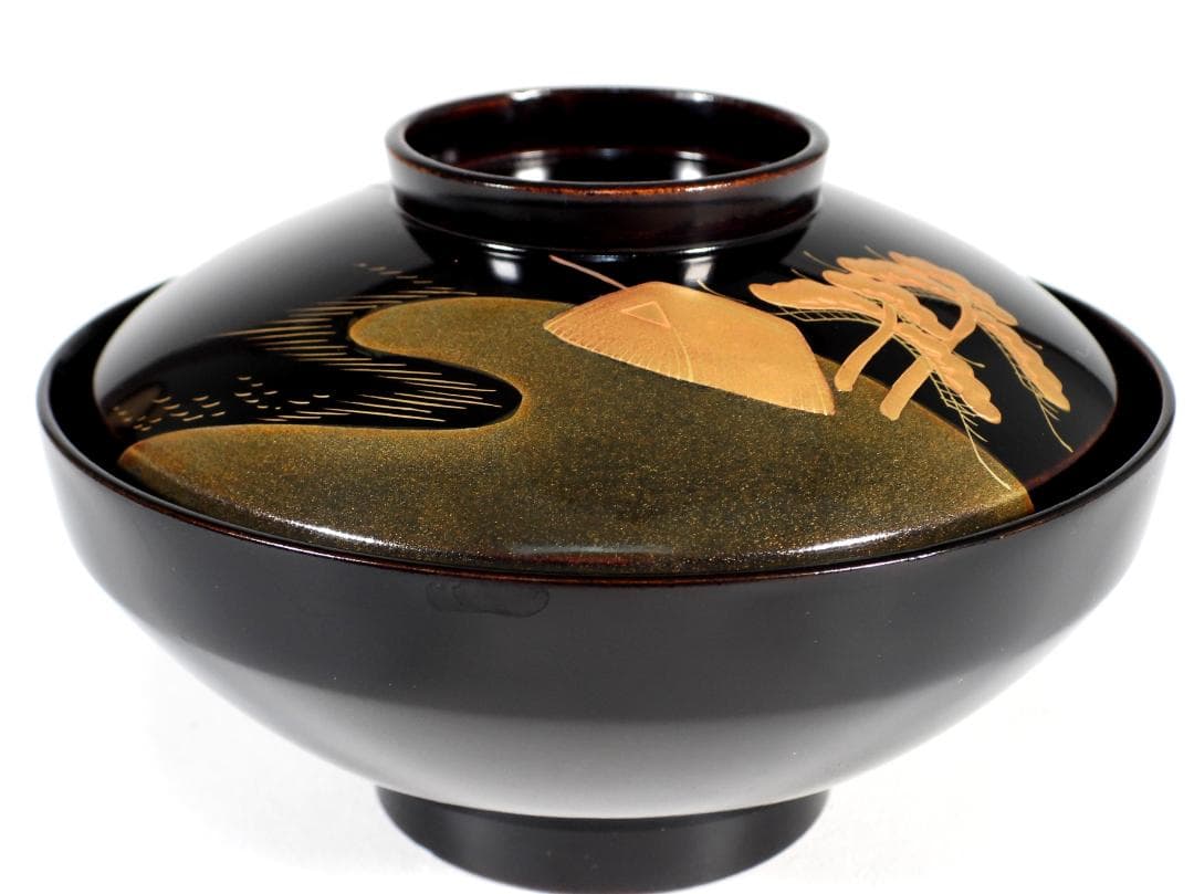 金蒔絵　風景図　木製漆器 輪島　汁椀蓋碗5客セット　吸物碗