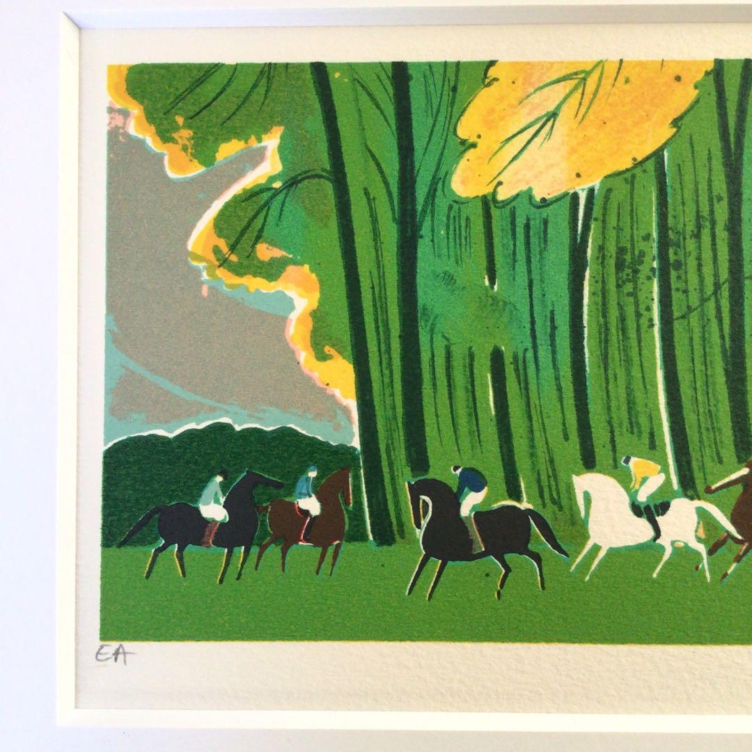 No3244 額装 セルジュ・ラシス 乗馬風景 リトグラフ EA 美術 送料無料