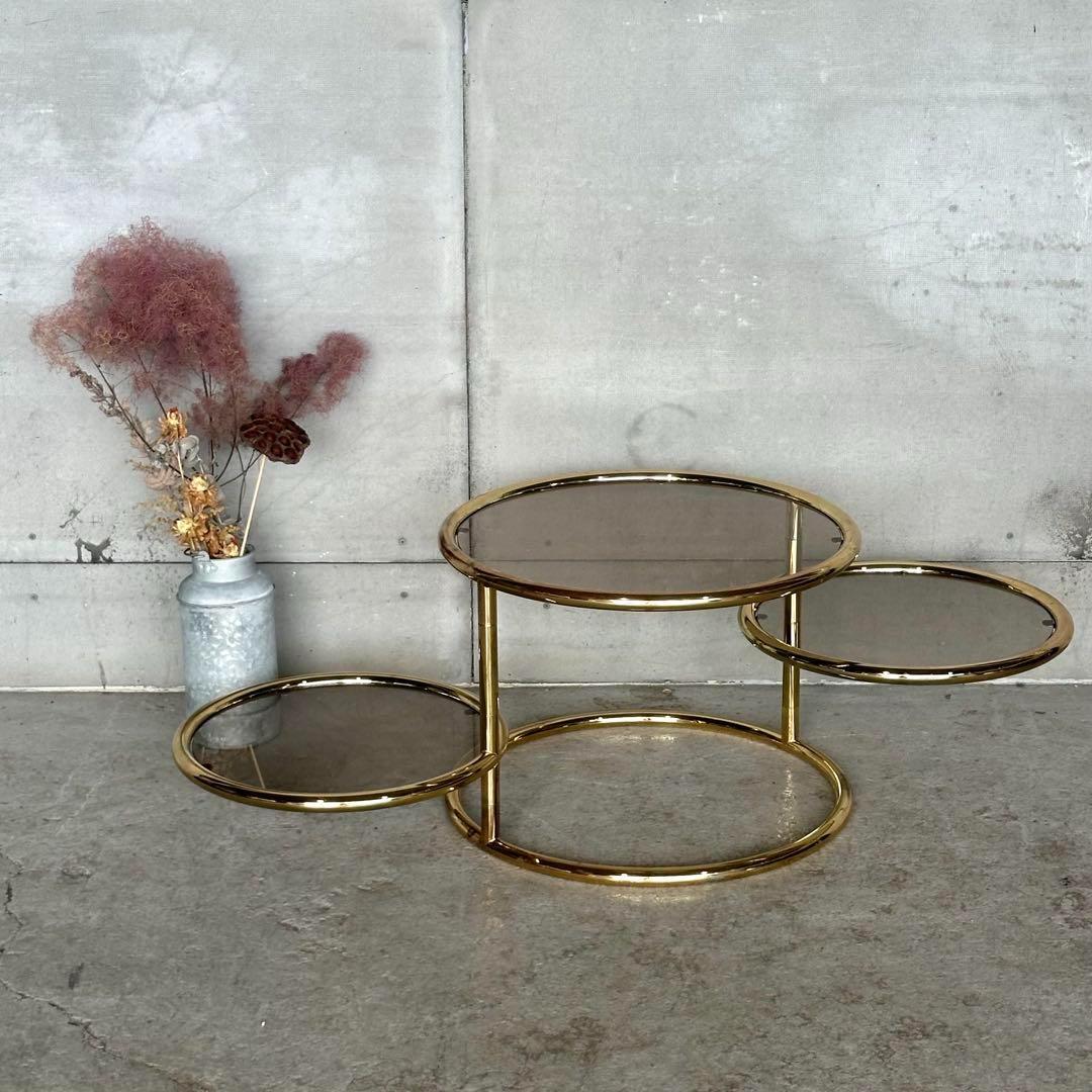 ✿北欧レトロ✿ミッドセンチュリー 3段ガラスサイドテーブル　ラウンドテーブル ✿北欧レトロ✿ミッドセンチュリー 3段ガラスサイドテーブル ラウンド