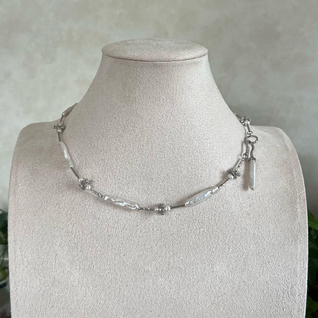 花びらケシパールネックレス スティックバロックパールネックレス 一連