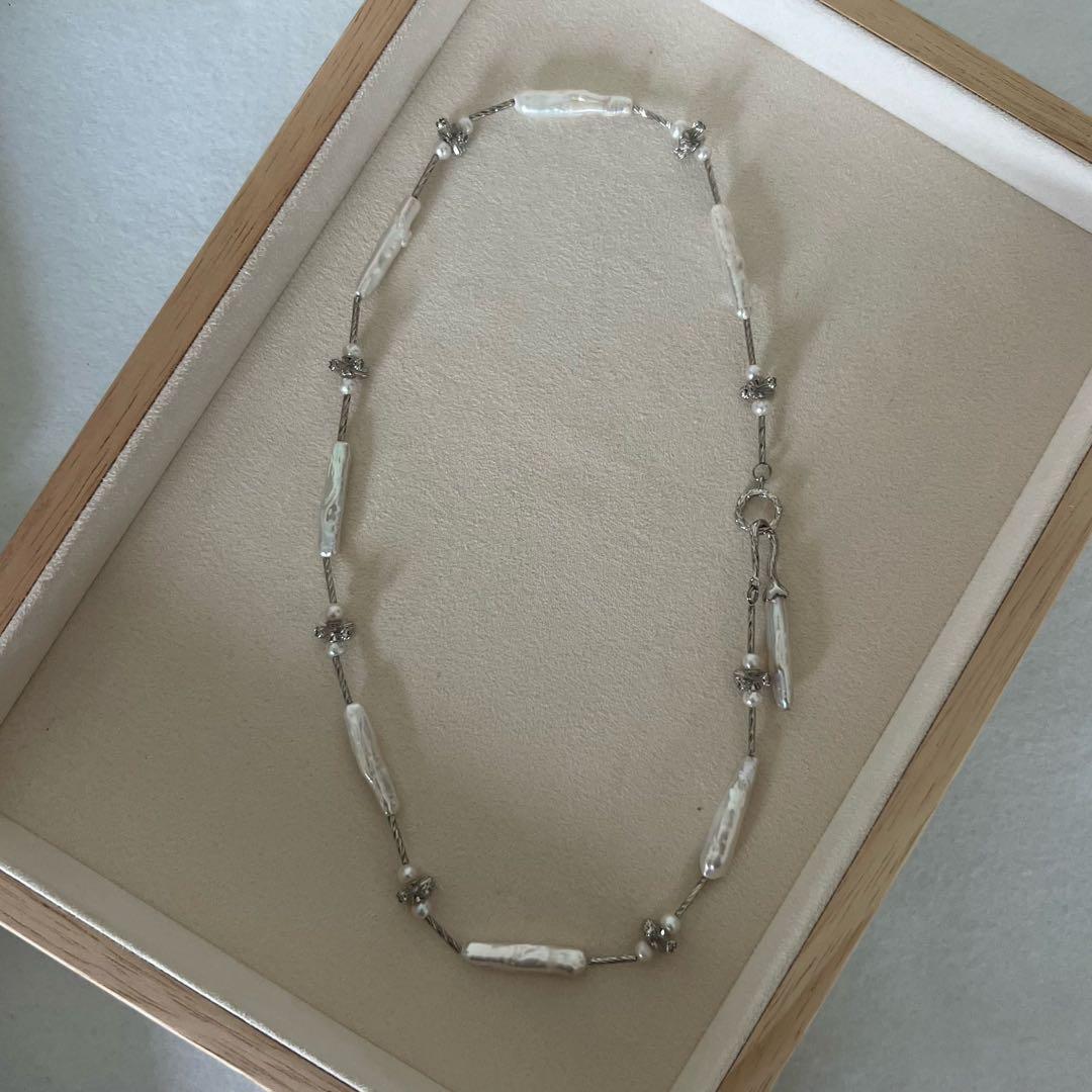 花びらケシパールネックレス スティックバロックパールネックレス 一連