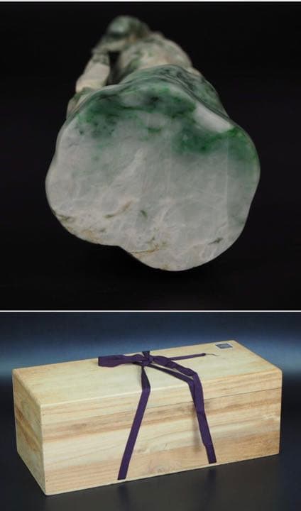 送料無料古い新潟糸魚川翡翠A貨彫刻観音立像 鑑定書付 31.5cm/1963g