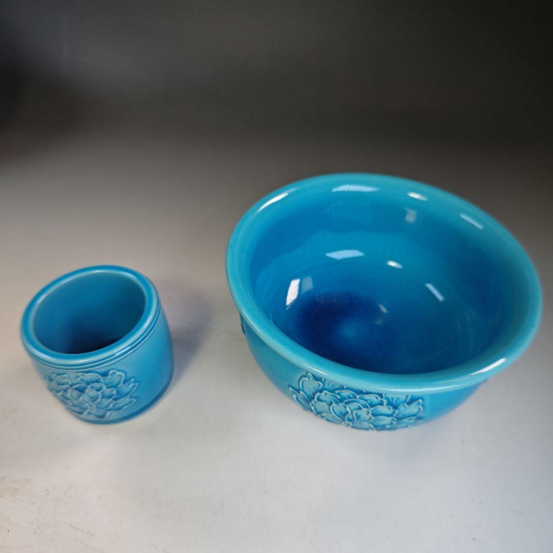 イ846 皆具『叶松谷作』『浅黄交趾 牡丹 皆具 木箱』茶道具 水