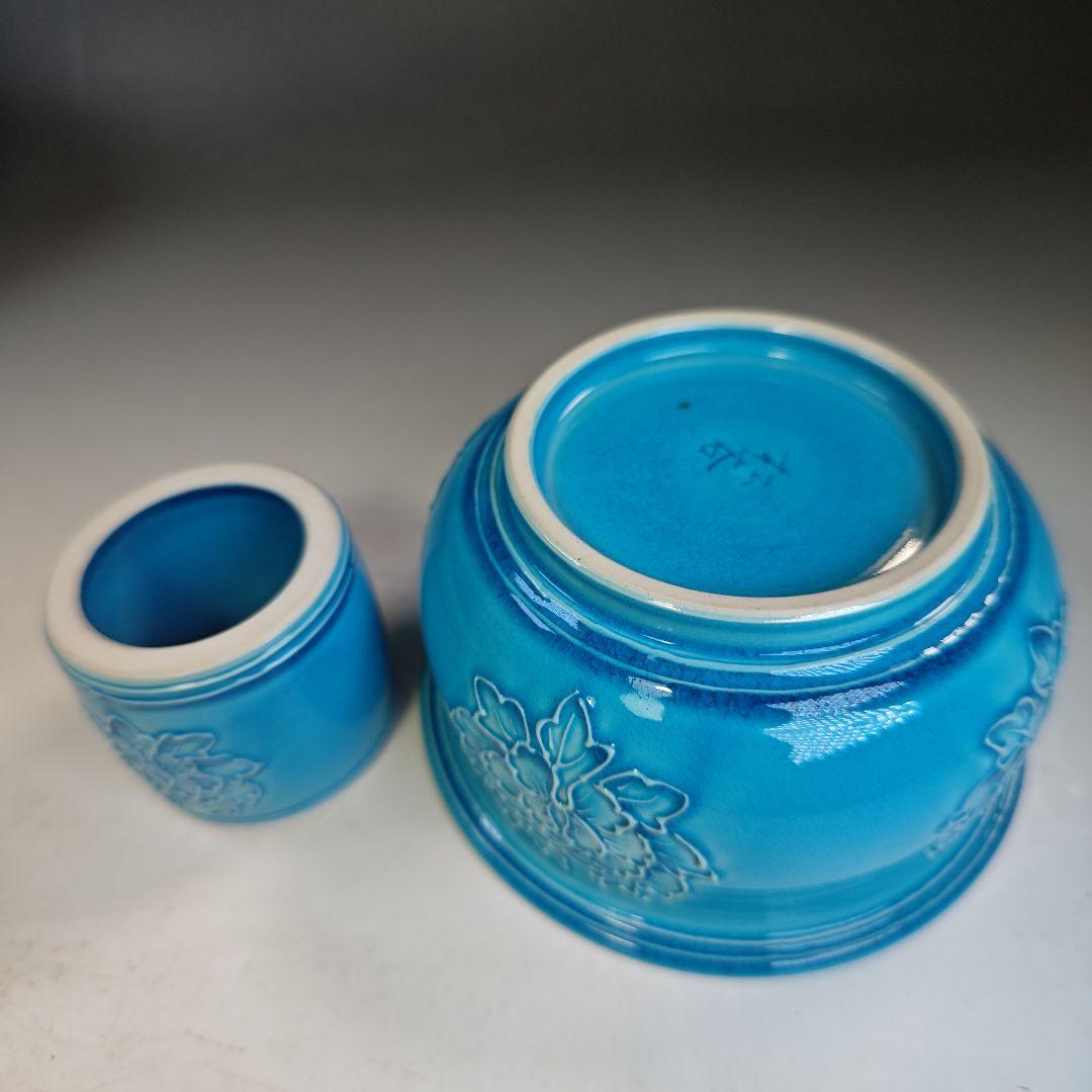 イ846 皆具『叶松谷作』『浅黄交趾 牡丹 皆具 木箱』茶道具 水