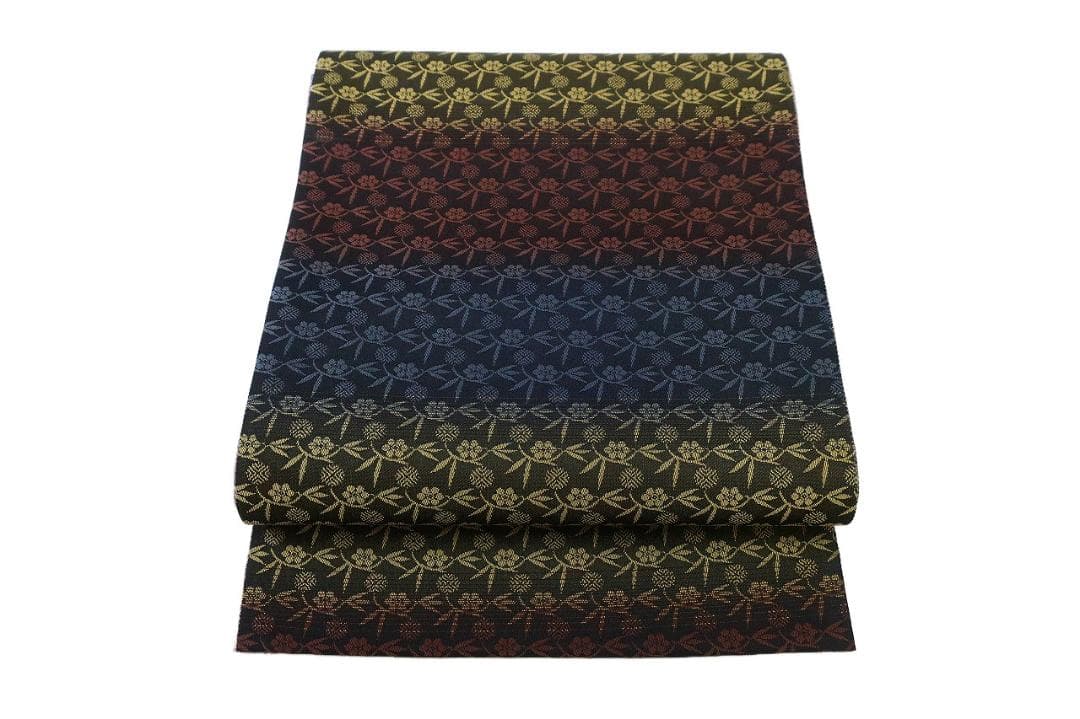 未使用品 袋帯 リバーシブル 紬地 深紫 唐花 枝花 全通柄長さ4m65cm