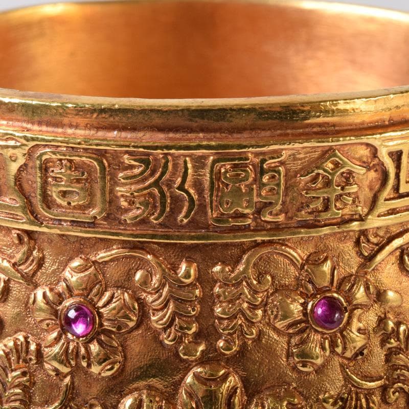 中国 古銅鍍金 双耳三つ足杯 一對 時代箱付 V 7593A