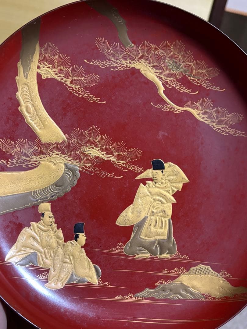 明治時代 金蒔絵 朱塗 祝議用 大盃 金彩絵図 漆器 骨董品 蔵出し