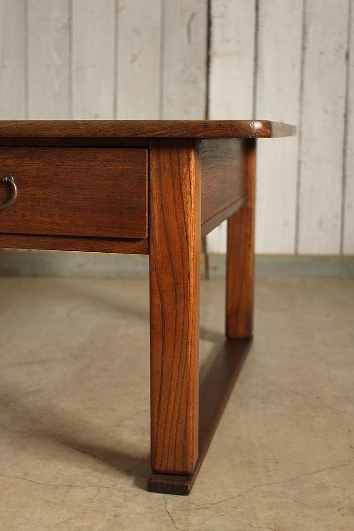 古く味のある木製の机 引き出し2杯 ローテーブル 作業台 古家具