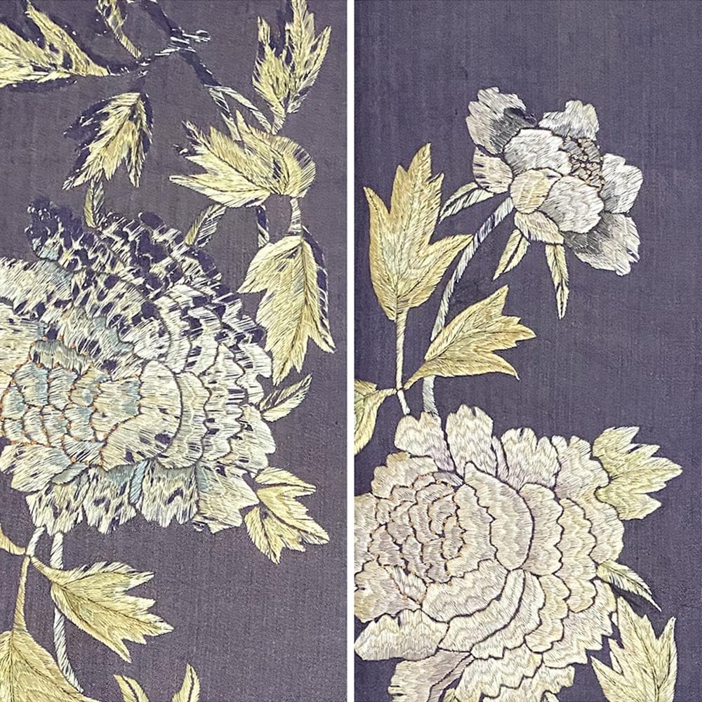 繍】☆ 衝立 花蝶図繍片 ☆時代物蝶々 花卉 刺繍文様明清織繍