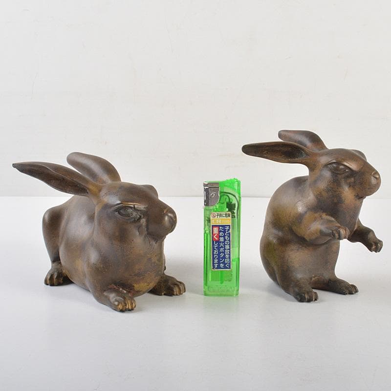 ブロンズ像 古銅 うさぎ 兎 一對 置物 重さ合計約2076g D R7486 - メルカリ