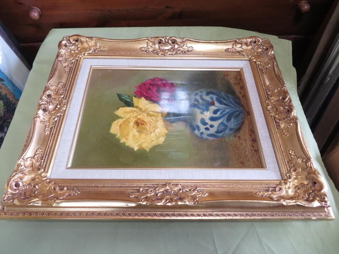 ◆石井光雄 「薔薇　ペルシャ壺」　F4号　日本自然派美術会委員　師：岡田三郎◆