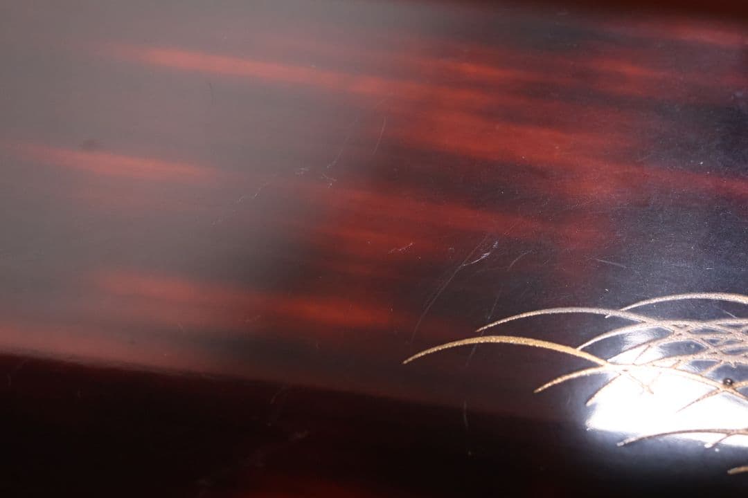 時代 漆芸 鶴図 金銀蒔絵 曙塗 八足 二段卓 木製 花台 銀露【MA661】