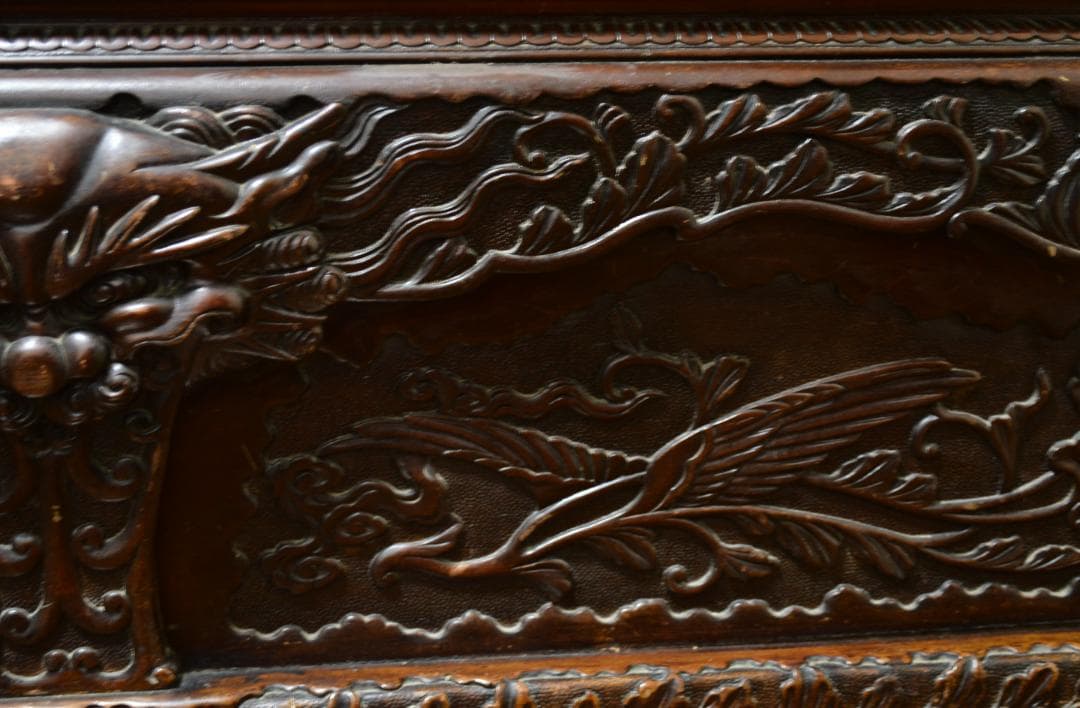 18-19世紀 希少 唐木 龍鳳凰彫刻 中国 長椅子 高級家具 アンティーク