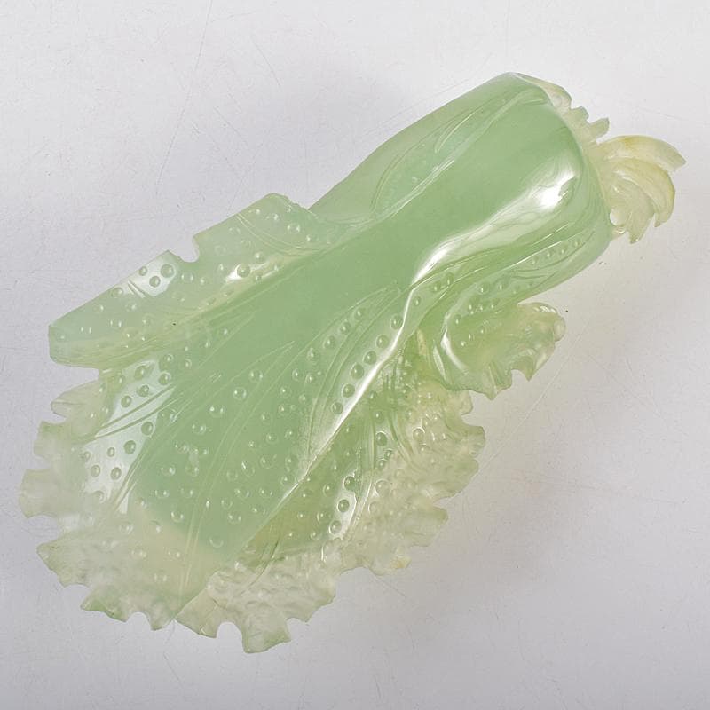 中国玉石岫玉彫刻白菜置物床飾御隆坊古代宮廷家俱館証明書付VR8842