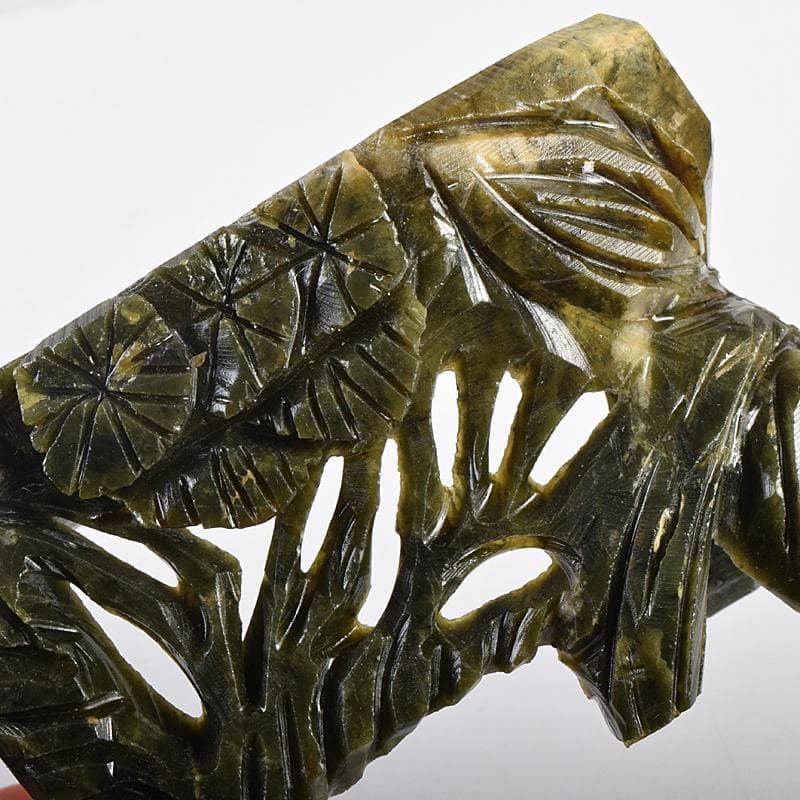 中国玉石岫玉彫刻白菜置物床飾御隆坊古代宮廷家俱館証明書付VR8842