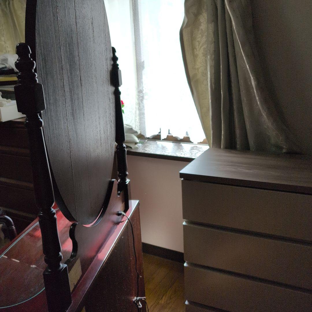 ダークブラウン ドレッサー・ミエミラー最高級銅引鏡 鏡台 美品 椅子別売り