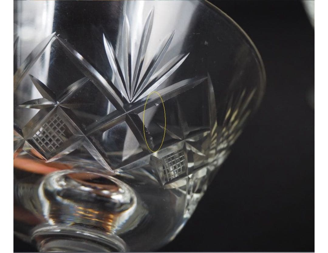 送料無料 ビンテージ カットガラスサンデーカップ5客 気泡有